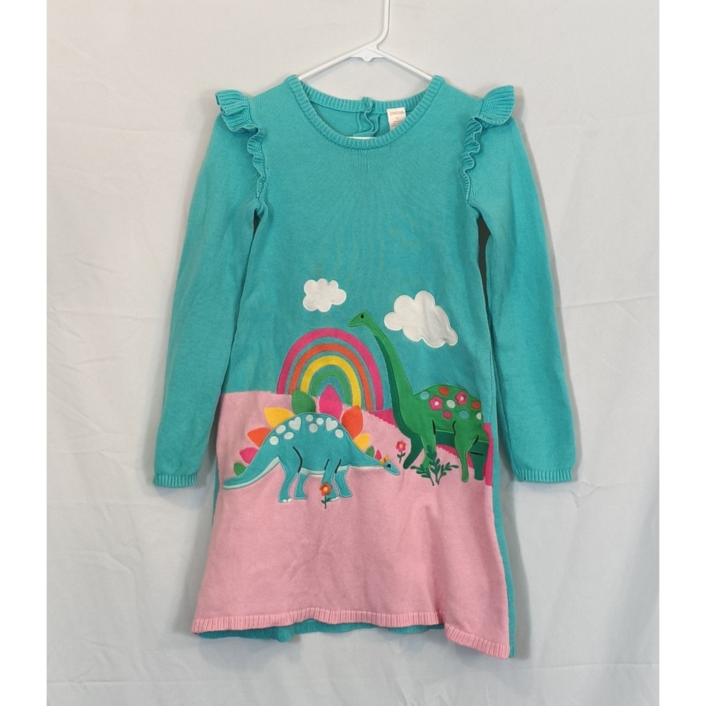Gymboree Dinosaur Rainbow sweater dress Girl's Size 10 ruffles‎